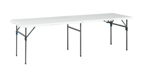 lot 482 image: Mainstays White 8 Foot Easy Fold Folding Plastic Table, Heavy Duty, Indoor Outdoor, Stratch Resistant, Stain & UV Damage