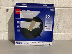 lot 499 image: RCA Amplified Indoor Fabric Multi-Directional HDTV Antenna with Built-in Stand and 60-mile Range