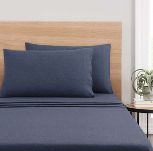 lot 625 image: LOT OF 2 Mainstays Extra Soft Adult Jersey Bed Sheet Set, Queen, Blue Cove, 4 Pieces