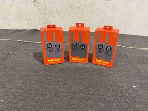 lot 198 image: LOT OF 3 Onn. 16 Miles Walkie Talkies 2 pack with Two Way Radios, LED Light, 121 privacy Channels