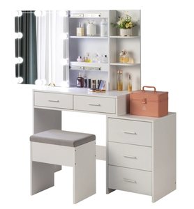 lot 85 image: FCH GoDecor Lighted Vanity Set Makeup Dressing Table with Sliding Lighted Mirror, Dresser Desk and Cushioned Stool Set