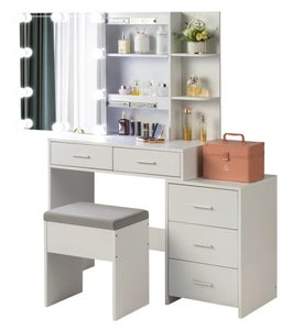 lot 86 image: FCH GoDecor Lighted Vanity Set Makeup Dressing Table with Sliding Lighted Mirror, Dresser Desk and Cushioned Stool Set