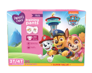 lot 443 image: LOT OF 2 Parents Choice Paw Patrol Training Pants for Girls, 3T4T, 86 Count (Select For More Options)