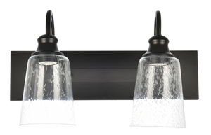 lot 657 image: Better Homes & Gardens 16 Farmhouse 2-Light Bronze Vanity Light, Metal Fixture Seeded Glass Shades