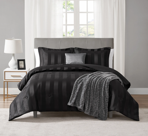 lot 732 image: 5PCS King Size Mainstays Black Damask Stripe Comforter Set