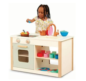 lot 696 image: Battat Two n One Wooden Kitchen Caf with Dishes and Chalkboard, Toddler and Preschool Toys