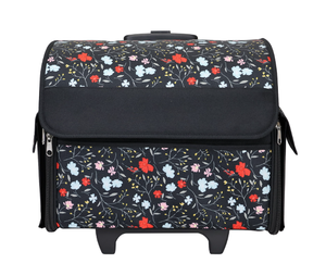 lot 602 image: Everything Mary Rolling Sewing Machine Storage and Transport Tote, Red Floral with Wheels, Crafting Tote