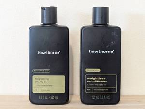 lot 147 image: Hawthorne Mens Thickening Shampoo and Conditioner Hair Set. Includes Thickening Shampoo and Weightless Conditioner. Sulfate Free, Paraben Free. 8 Fl Oz Each.