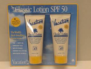 lot 92 image: Vacation Classic Lotion, SPF 50, 6 Fluid Ounce Duo and Air Freshener - 2 Pack