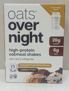 lot 90 image: Oats Overnight High Protein Oatmeal Shake, Variety Pack, 13 Count