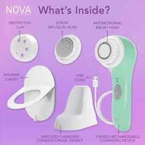 lot 66 image: Spa Sciences NOVA Sonic Facial Brush with Antimicrobial Brush Bristles - Mint