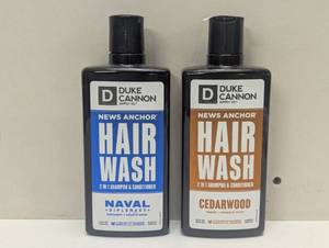lot 58 image: Duke Cannon 2 Pack Hair Wash - Naval Diplomacy & Cedarwood - 2 in 1 Shampoo and Conditioner
