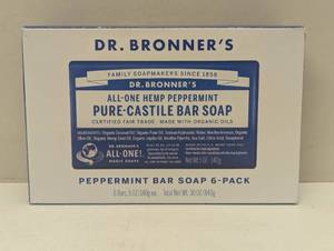 lot 96 image: Dr Bronners Pure Castille Peppermint Bar Soap, 5 Ounce (Pack of 6)