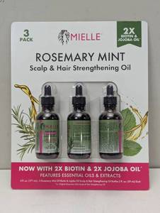 lot 265 image: Mielle Rosemary Mint Scalp & Hair Strengthening Oil, 2X Biotin & Jojoba Oil, 3 pk.2 oz.