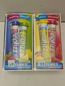 lot 252 image: 57 Zip Fizz Tubes - 4 Fun Flavors - CitrusWatermelonLimonBlue Raspberry
