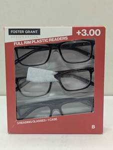 lot 234 image: Design Optics Foster Grant Cole Full Rim Classic Reading Glasses 3.00 - 2 Pack