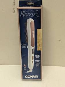 lot 200 image: Conair Double Ceramic Straightening Brush, Heated Straightening Brush for Smooth Shiny Hair, V-Shaped Heat Bristles