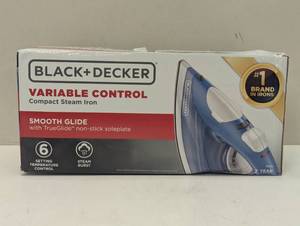 lot 184 image: BLACKDECKER Steam Iron - White Nonstick Soleplate, Variable Steam, 1200W, Pivoting Cord, 2-Year Warranty, 8ft Cord Length