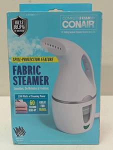 lot 205 image: Conair Portable Garment Steamer White GS2WB Travel-Size Handheld Steamer for Clothes, 1100W, 5-Min Steam, 8 Cord