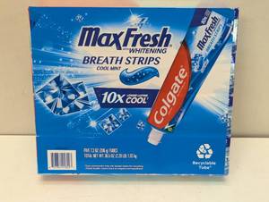 lot 264 image: Colgate Max Fresh Cool Mint Toothpaste with Mini Breath Strips, 7.3 oz, 4-Pack, Whitening and Cavity Protection