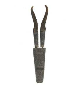 lot 156 image: Very Nice Vintage Laotian Double Stag Handled Knife Set 