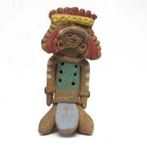 lot 163 image: Vintage Aztex Mayan Style Figural Terra Cotta Flute Instrument