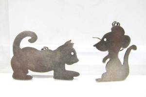 lot 177 image: Large Size Sterling Silver Cat & Mouse Earring Set by Kim Crocker