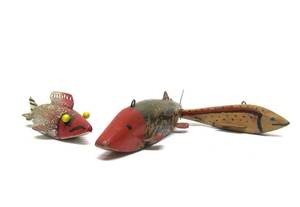 lot 17 image: 3 Hand Painted & Carved Wood Fishing Decoys