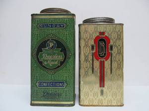lot 28 image: 2 Large Vintage 1930s Advertising Tin Candy Containers