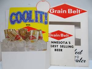 lot 31 image: Group of Vintage GRAIN BELT Beer Advertising Store Display Signs