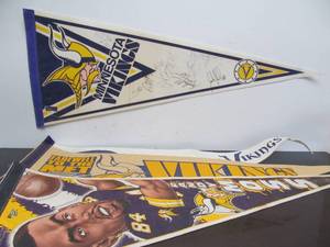 lot 63 image: Lot of 3 MN VIKINGS Pennants - Including Team Autographed