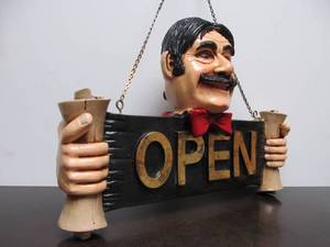 lot 74 image: Nice Double Sided Figural OPENCLOSED Hanging Sign