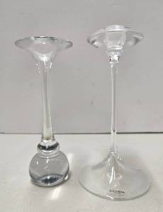 lot 125 image: 2 Signed Crystal Candle Holders Including Kosta Boda