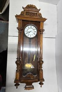 lot 126 image: Large Antique Viennese Style Weighted Regulator Wall Clock