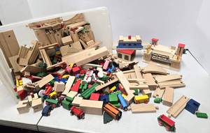 lot 135 image: LARGE lot of BRIO Wooden Trains Track & Accessories