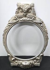 lot 240 image: Vintage Cast Metal MILLS Perfect Muscle Developer Coin-Op Machine Mirror Frame wOwl