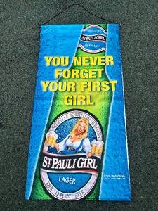 lot 281 image: Large ST. PAULI GIRL Heavy Silk Beer Advertising Banner Sign