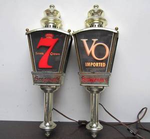 lot 278 image: Pair of Vintage SEAGRAMS Advertising Whiskey Bar Sconce Lamps