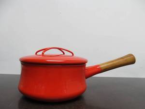 lot 149 image: Vintage Dansk Kobenstyle Orange Enamel Saucepan With Lid