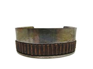 lot 3 image: Excellent Vintage Heavy Sterling Silver wBronze Cuff Bracelet by MN Jewelry Maker LaDes Glanzer
