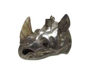 lot 5 image: Very Cool Large RHINO Sterling Silver & Bone Pendant