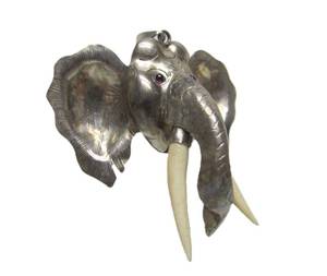 lot 7 image: Very Cool Large ELEPHANT Sterling Silver & Bone Pendant