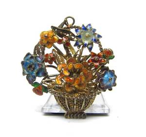 lot 9 image: Lovely Gold Plated Sterling Silver Floral Basket Brooch Pendant