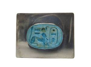 lot 15 image: Larger Sterling Silver wBlue Hieroglyphed Centerstone 