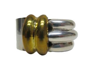 lot 18 image: Large Vintage Modernist Sterling Silver & Brass Bracelet