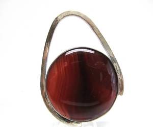 lot 2 image: Modernist Sterling Silver & Carnelian Brooch - Signed Palmer