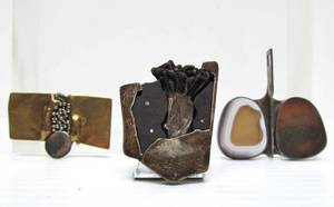 lot 26 image: Great Group of 3 Vintage Brutalist etc Sterling Silver PendantsBrooches by MN Jewelry Maker Duke Klassen