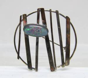 Excellent Vintage Sculptural Modernist Round Sterling Silver Brooch