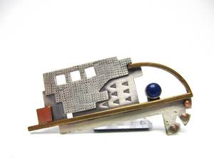 lot 41 image: Signed Modernist Designer Sterling Silver Cityscape Brooch wRed Gemstones by Barbara Nelson