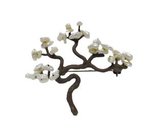 lot 48 image: Michael Michaud Sculptural Bronze Tree Brooch wGenuine Freshwater Pearls